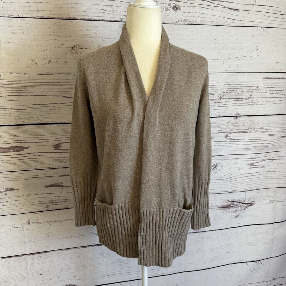 Banana Republic Cardigan Womens MP Sweater Tan Open Hidden Peak Shrug Pockets
